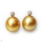 Approx. 9.0 - 10.0 mm, Gold South Sea Pearl, Naturl Diamond Dot Stud Pearl Earrings