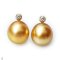 Approx. 9.0 - 10.0 mm, Gold South Sea Pearl, Naturl Diamond Dot Stud Pearl Earrings