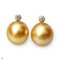 Approx. 9.0 - 10.0 mm, Gold South Sea Pearl, Naturl Diamond Dot Stud Pearl Earrings