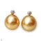 Approx. 9.0 - 10.0 mm, Gold South Sea Pearl, Naturl Diamond Dot Stud Pearl Earrings