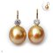 Approx. 10.0 mm, Gold South Sea Pearl, Laboratory Grown Diamond Dot Fish Hooks Pearl Earrings