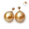 10.78 mm and 10.99 mm, Gold South Sea Pearl, Front Back Double Pearl Stud Earrings