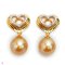 Approx. 10.0 mm, Gold South Sea Pearl, Heart Halo Dangle Pearl Stud Earrings