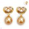 Approx. 10.0 mm, Gold South Sea Pearl, Heart Halo Dangle Pearl Stud Earrings