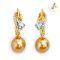 9.32 mm and 9.36 mm, Gold South Sea Pearl, "Gold Valentine" Dangle Pearl Stud Earrings