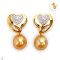 Approx. 9.0 mm, Gold South Sea Pearl, "Gold Valentine" Double Heart Dangle Pearl Stud Earrings