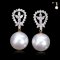 12.0 mm and 12.07 mm, White South Sea Pearl, Diamond Wreath Dangle Pearl Stud Earrings
