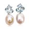 16.37 mm and 16.04 mm, Freshwater Pearl, Aquamarine Three Stones Fancy Shape Dangle Pearl Stud Earrings