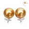 11.27 mm and 11.32 mm, Oriental Odyssey Lot, Gold South Sea Pearl, Diamond Leaves Stud Pearl Earrings