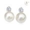 11.41 mm and 11.41 mm, White South Sea Pearl, Diamond Dot Stud Pearl Earrings