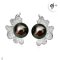 Approx. 11.0 - 12.0 mm, Tahitian Pearl, CZ Paved Flower Pearl Stud Earrings