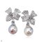 Approx. 8.0 - 9.0 mm, Akoya Pearl, Bow CZ Paved Dangle Pearl Stud Earrings