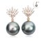 12.7 mm and 12.8 mm, Tahitian Pearl, Marquise CZ Bunch Dangle Pearl Stud Earrings