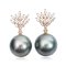 12.7 mm and 12.8 mm, Tahitian Pearl, Marquise CZ Bunch Dangle Pearl Stud Earrings