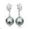 Approx. 10.0 - 11.0 mm, Tahitian Pearl, Flower CZ Dangle Pearl, Stud Earrings