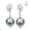 Approx. 10.0 - 11.0 mm, Tahitian Pearl, Flower CZ Dangle Pearl, Stud Earrings