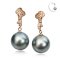 11.39 mm and 11.44 mm, Tahitian Pearl, CZ Paved Leaf Dangle Pearl Stud Earrings
