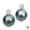 Approx. 12.0 - 13.0 mm, Tahitian Pearl, Diamond Dot Pearl Stud Earrings