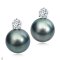 Approx. 12.0 - 13.0 mm, Tahitian Pearl, Diamond Dot Pearl Stud Earrings