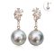 12.0 mm and 12.0 mm, Tahitian Pearl, Flower CZ Paved Dangle Pearl Stud Earrings