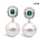 16.4 mm and 16.2 mm, Edison Pearl, Green CZ Octagon Dangle Pearl Stud Earrings