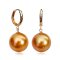 12.0 mm - 12.1 mm, Gold South Sea Pearl, Hoop Dangle Pearl Earrings