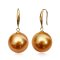 Approx. 12.9 mm, Gold South Sea Pearl, Fish Hooks Dangle Pearl Earrings