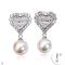 Approx. 8.5 mm up, Akoya Pearl, Heart CZ Paved Dangle Pearl Stud Earrings