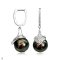 Approx. 12.0 mm, Tahitian Pearl, Diamond Shape Cap CZ Paved Latch Back Earrings