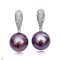 Approx. 13.0 - 14.0 mm, Edison Pearl, Drop CZ Paved Dangle Pearl Stud Earrings