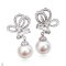 Approx. 10.6 mm, Edison Pearl, Bow CZ Paved Dangle Pearl Stud Earrings