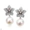 Approx. 10.0 - 11.0 mm, Edison Pearl, Bungaraya CZ Paved Dangle Pearl Stud Earrings