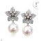 Approx. 10.0 - 11.0 mm, Edison Pearl, Bungaraya CZ Paved Dangle Pearl Stud Earrings