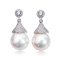 15.1 mm and 15.1 mm, Edison Pearl, CZ Dot Halo Giant Cap CZ Paved Dangle Pearl Stud Earrings