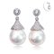 15.1 mm and 15.1 mm, Edison Pearl, CZ Dot Halo Giant Cap CZ Paved Dangle Pearl Stud Earrings