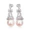 15.6 mm and 15.7 mm, Edison Pearl, Flower Bunch CZ Paved Dangle Pearl Stud Earrings