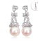 15.6 mm and 15.7 mm, Edison Pearl, Flower Bunch CZ Paved Dangle Pearl Stud Earrings