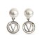 Approx. 6.5 - 6.8 mm, Akoya Pearl, Pearl Dot Dangle V Ring Stud Earrings