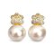 Approx. 11.0 - 11.5 mm, Edison Pearl, Lotus Leaf CZ Paved Pearl Stud Earrings