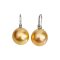12.9 mm and 12.9 mm, Gold South Sea Pearl, Fish Hook Front CZ Paved Latch Back Pearl Earrings