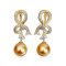 Approx. 12.7 mm, Gold South Sea Pearl, Giant Bow CZ Paved Dangle Pearl Latch Back Earrings