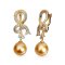 Approx. 12.7 mm, Gold South Sea Pearl, Giant Bow CZ Paved Dangle Pearl Latch Back Earrings