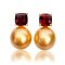 Approx. 11.0 - 12.0 mm, Gold South Sea Pearl, Garnet Dot Pearl Stud Earrings
