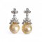Approx. 10.5 mm, Gold South Sea Pearl, Cluster CZ Dangle Pearl Stud Earrings