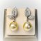 Approx. 9.8 - 10.0 mm, Gold South Sea Pearl, Cherry CZ Paved Dangle Pearl Stud Earrings