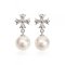 Approx. 8.5 mm, Akoya Pearl, Chrome Heart Dangle Pearl Stud Earrings
