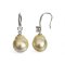 Approx. 10.0 - 10.7 mm, Gold South Sea Pearl, Fish Hooks CZ Dot Dangle Pearl Earrings