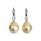 Approx. 10.0 - 10.7 mm, Gold South Sea Pearl, Fish Hooks CZ Dot Dangle Pearl Earrings