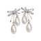 Approx. 6.5 mm, Frshwater Pearl, Double Dangle Pearl Bow Stud Earrings