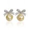 Approx. 10.5 -11.0 mm, Gold South Sea Pearl, Bow CZ Paved Pearl Stud Earrings